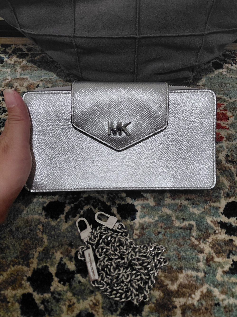 Michael Kors Silver Saffiano Leather Wallet Crossbody
